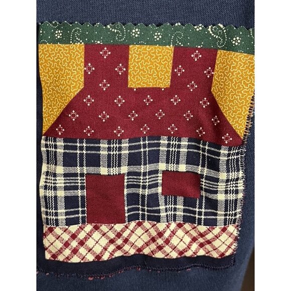 Patchwork Sweater 1X Blue Quilted Farmhouse Country Southern Prairie Rustic 80s - Picture 2 of 11